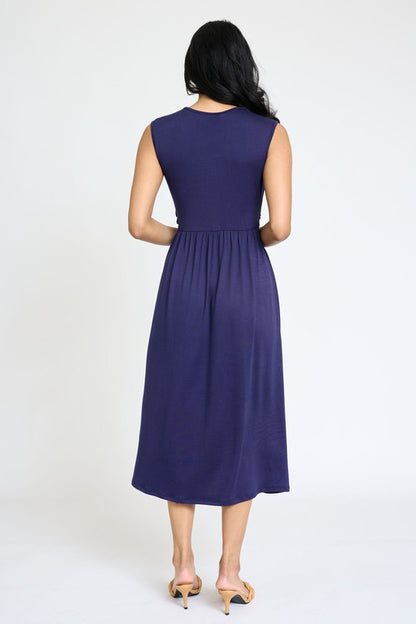 Sleeveless Cross-Over Bodice Midi Dress