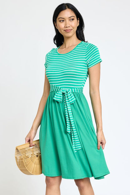 Short Sleeve Stripe Sash Dress