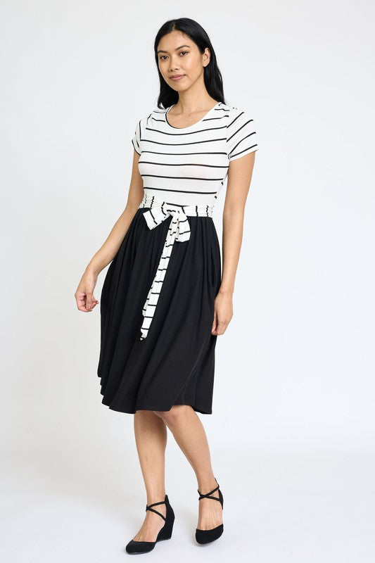 Short Sleeve Stripe Sash Dress