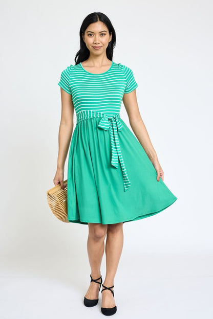 Short Sleeve Stripe Sash Dress