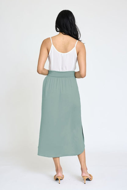 Solid Side Slit Midi Skirt