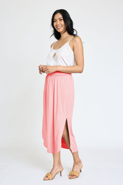 Plus Solid Side Slit Midi Skirt