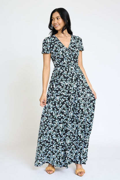 Plus Spring Pattern Surplice Maxi Dress