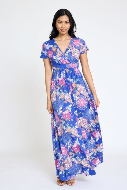 Plus Spring Pattern Surplice Maxi Dress