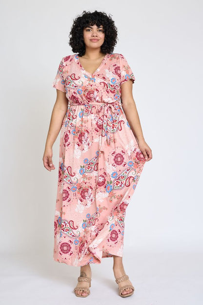 Plus Floral Surplice Bodice Sash Maxi Dress