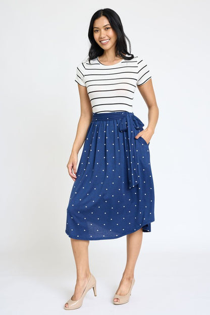 Short Sleeve Sash Midi Dress