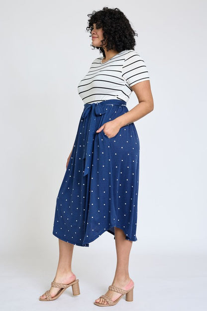 Plus Short Sleeve Sash Midi Dress