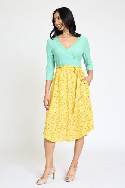 Spring Quarter Sleeve Sash Dress