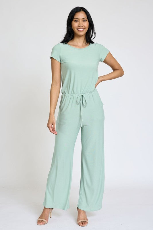 Spring Short Sleeve Jumpsuit W/Pocket