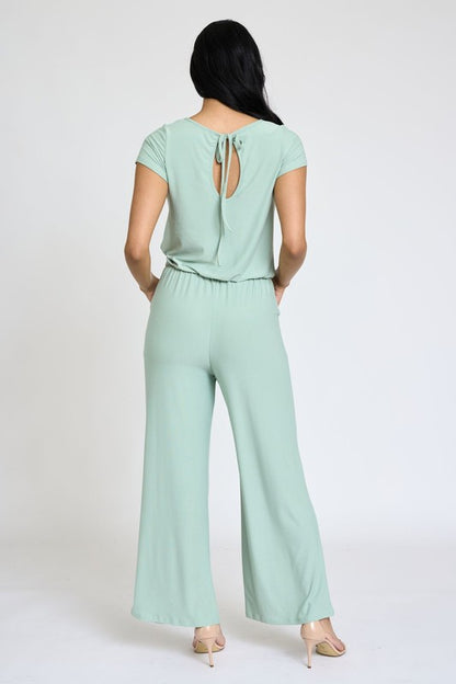 Spring Short Sleeve Jumpsuit W/Pocket