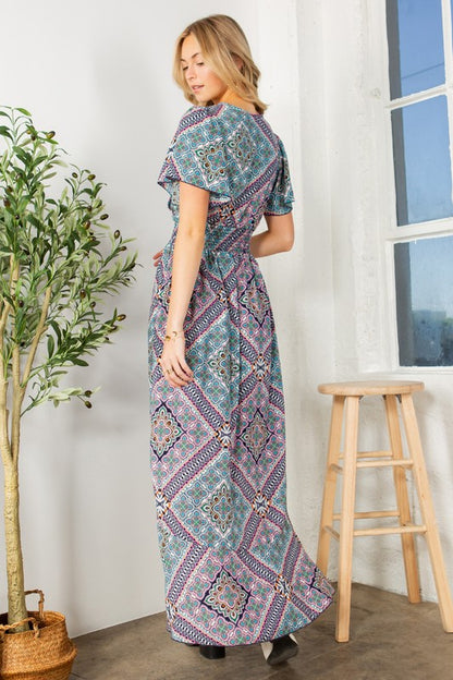 Tribal Maxi Wrap Dress with Waist Smoking