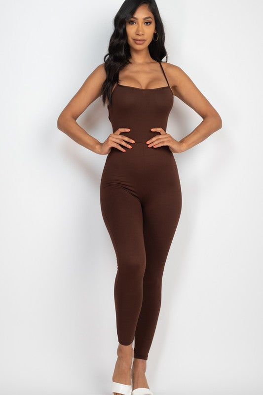 Criss-Cross Open Back Bodycon Jumpsuit