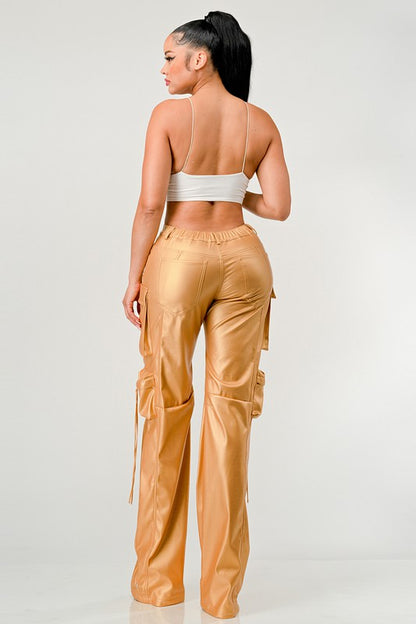 ATHINA FAMOUS PU LEATHER CARGO PANTS