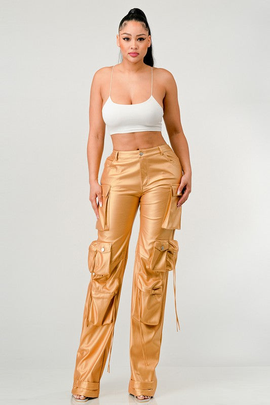 ATHINA FAMOUS PU LEATHER CARGO PANTS