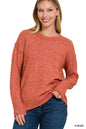 Melange Hi-Low Hem Round Neck Sweater