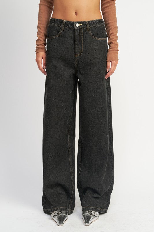 BOYFRINED PANTS WITH CONTRASTED STITCHING