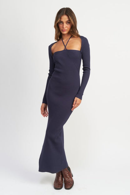 HALTER NECK MAXI DRESS WITH SLIT