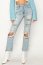 HIGH RISE DISTRESSED STRAIGHT JEANS