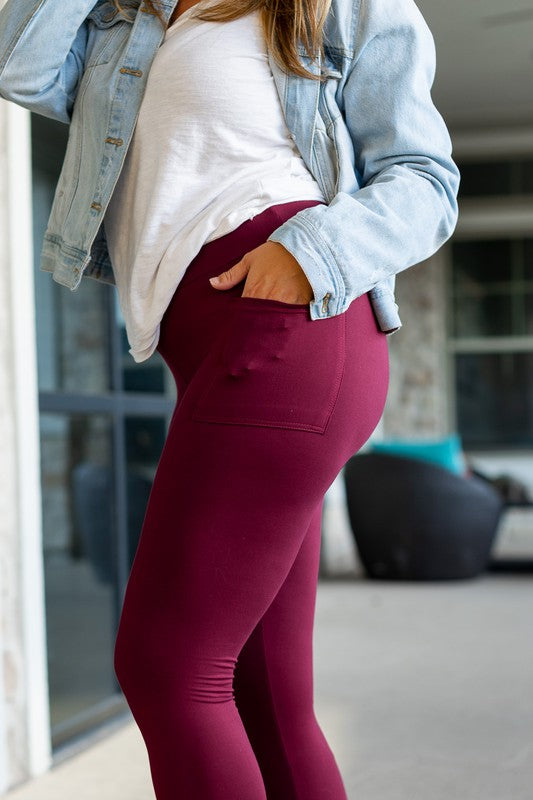 Maroon Full Length Leggings with Pockets