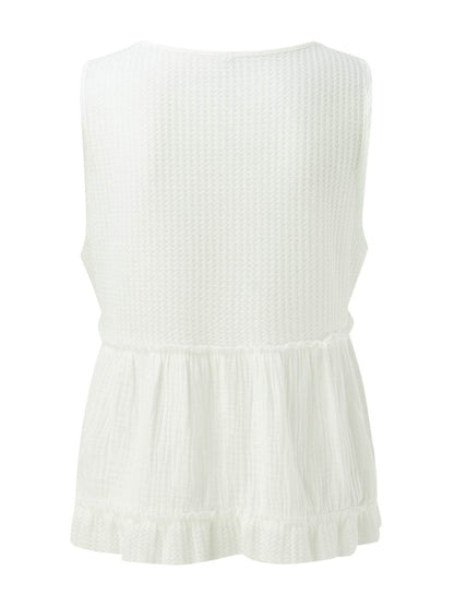 Waffle-Knit Frill V-Neck Tank