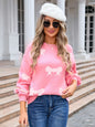 Angel Wings Bow Round Neck Dropped Shoulder Sweater