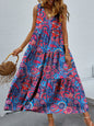 Tiered Printed V-Neck Sleeveless Dress