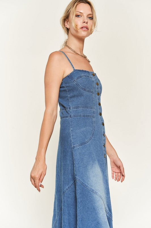 Button down sleeveless denim dress