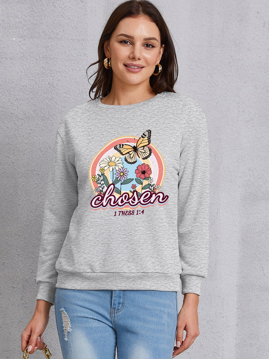 Butterfly Round Neck Dropped Shoulder Sweatshirt