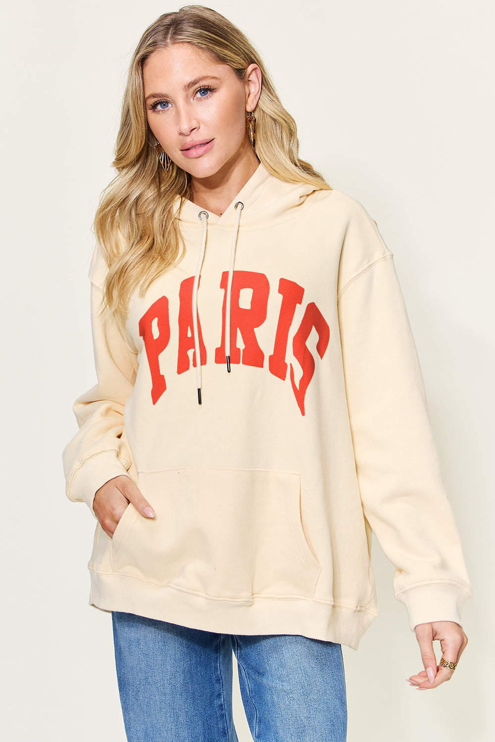 Simply Love Full Size PARIS Long Sleeve Drawstring Hoodie
