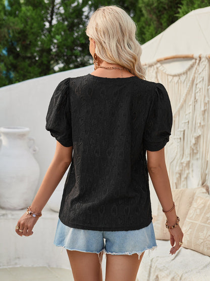 Twisted Heart V-Neck Short Sleeve Blouse