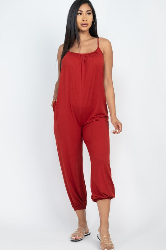 Spaghetti strap solid jumpsuit