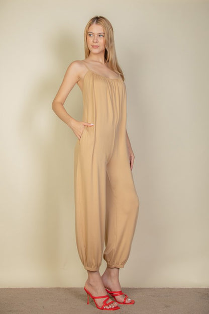 Spaghetti strap solid jumpsuit