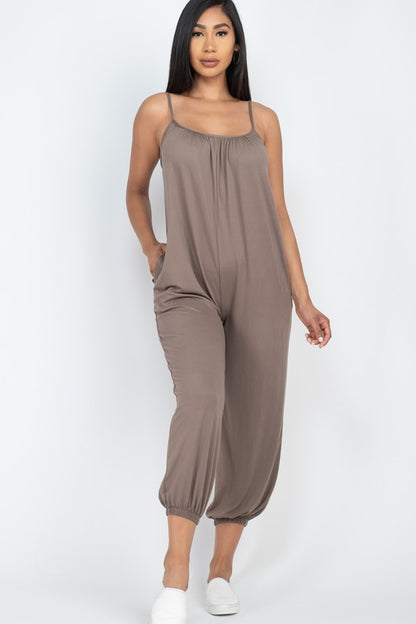 Spaghetti strap solid jumpsuit