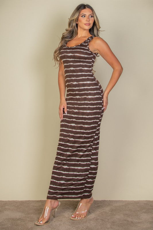 Tie Dye Printed Tank Bodycon Maxi Dress