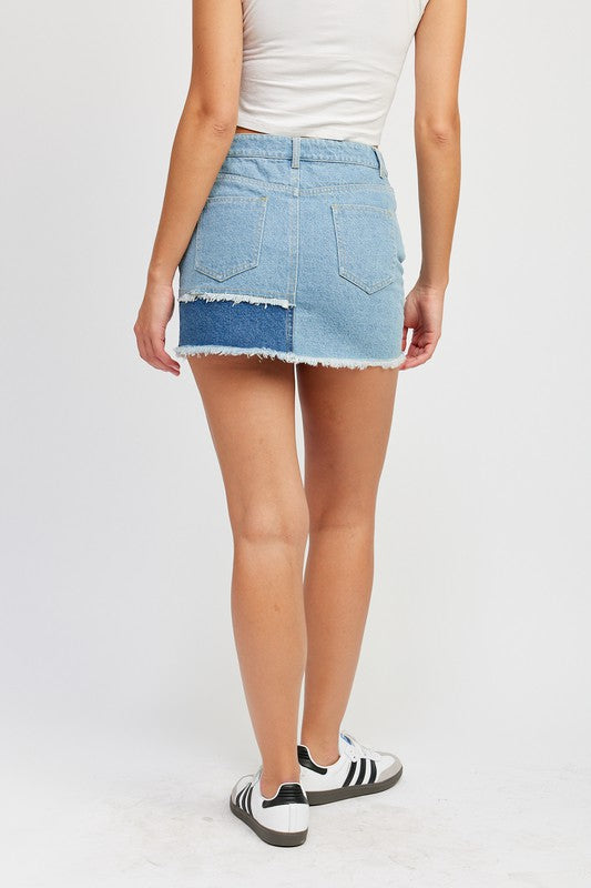 PATCH WORK DENIM MINI SKIRT