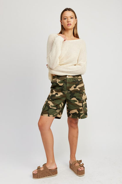 CAMO BERMUDA CARGO SHORTS