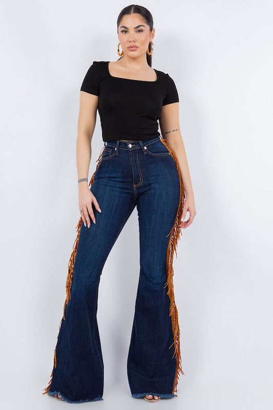 Fringe Bell Bottom Jean in Dark Wash