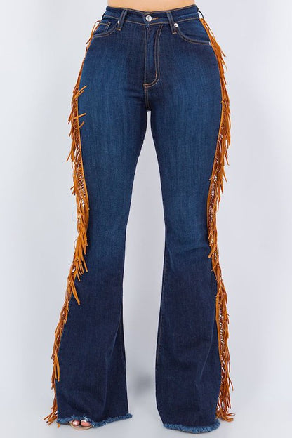 Fringe Bell Bottom Jean in Dark Wash