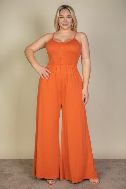 Plus Size Button Front Wide Leg Jumpsuit