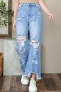 Sky Blue Heavy Destroyed High Waist Jeans