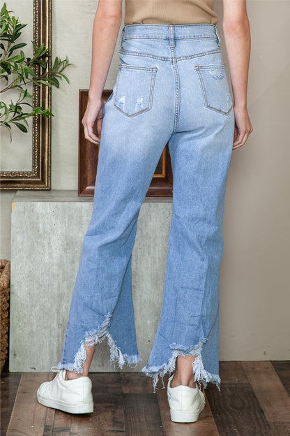 Sky Blue Heavy Destroyed High Waist Jeans