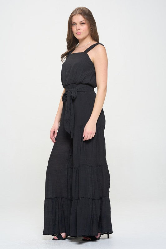 ELASTIC STRAP TIERED JUMPSUIT