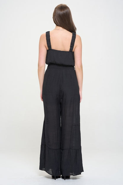 ELASTIC STRAP TIERED JUMPSUIT