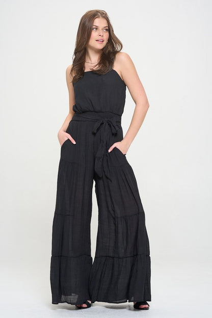 ELASTIC STRAP TIERED JUMPSUIT