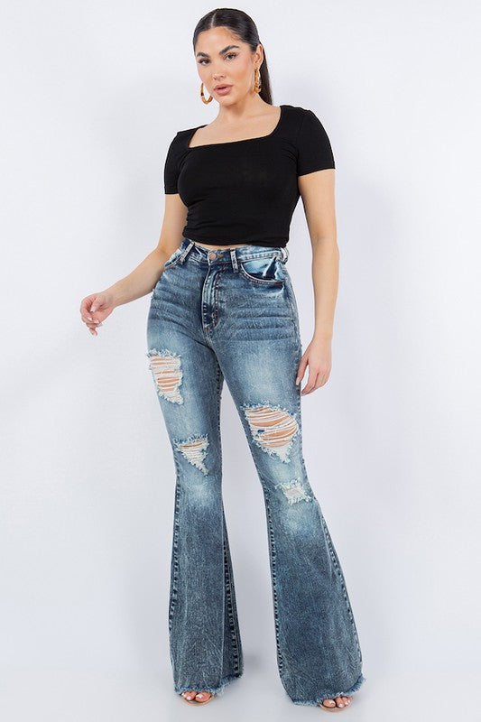 Storm Bell Bottom Jean in Stone Wash