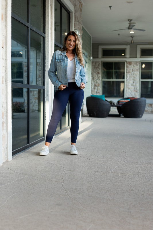 Navy FLEECE Full Length with Pocket Leggings