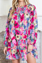 Multicolour Floral Tie Neck Shift Dress