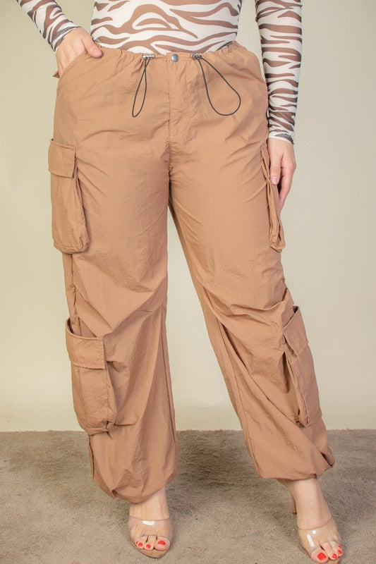 Plus Flap Pockets Drawstring Parachute Pants