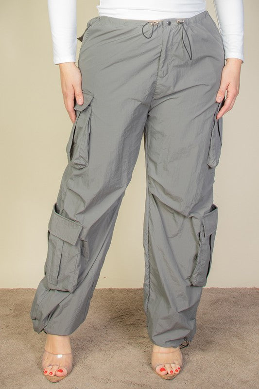 Plus Flap Pockets Drawstring Parachute Pants