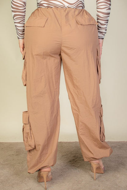 Plus Flap Pockets Drawstring Parachute Pants